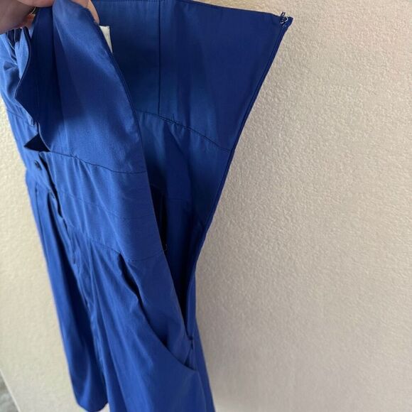 Milly Jordan Mini Dress Women Size 2 Cobalt Blue Bow Cutout Button Front Pockets - Picture 10 of 16